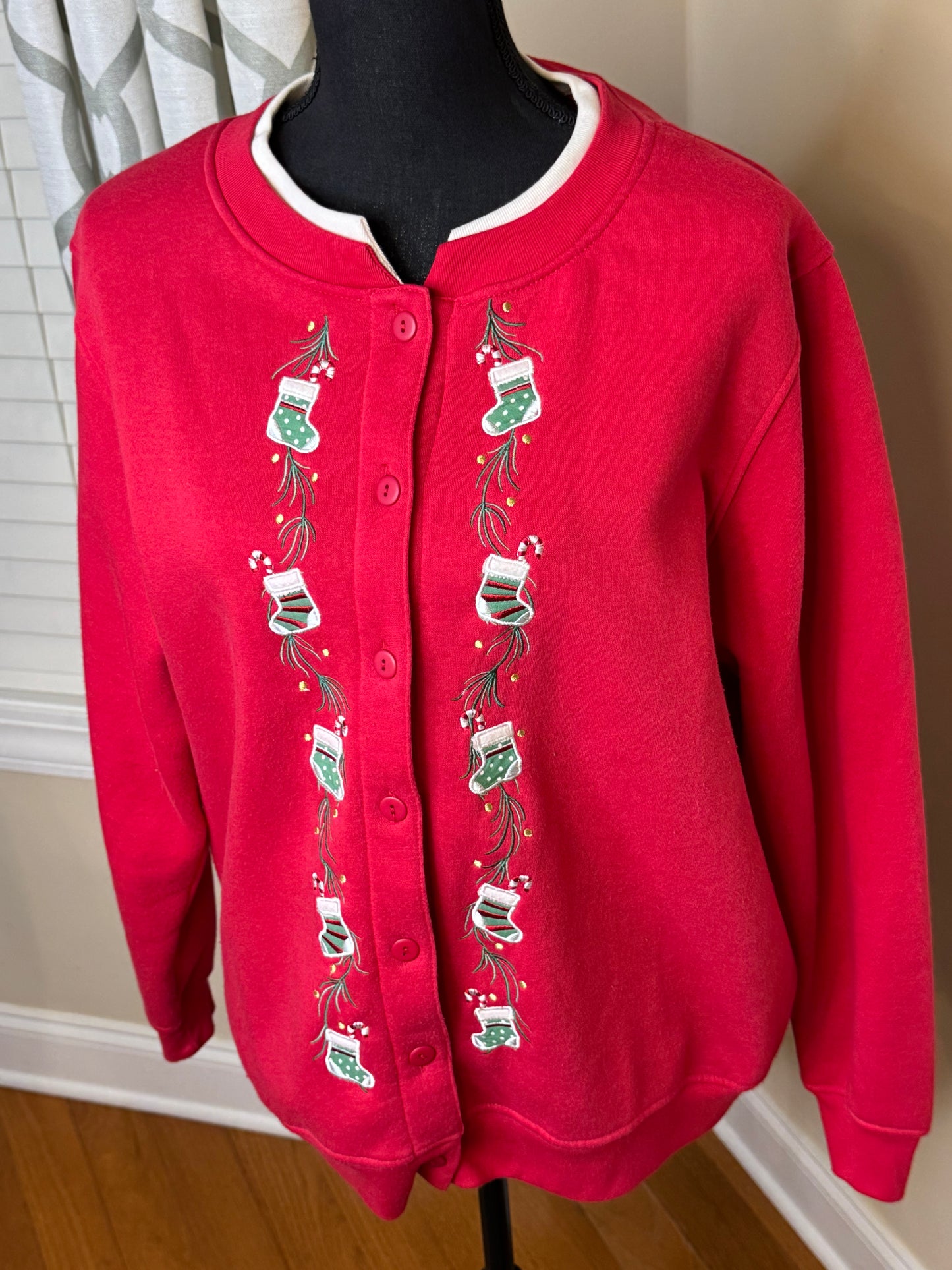 Christmas Stocking Themed Vtg Cardigan/Sweatshirt