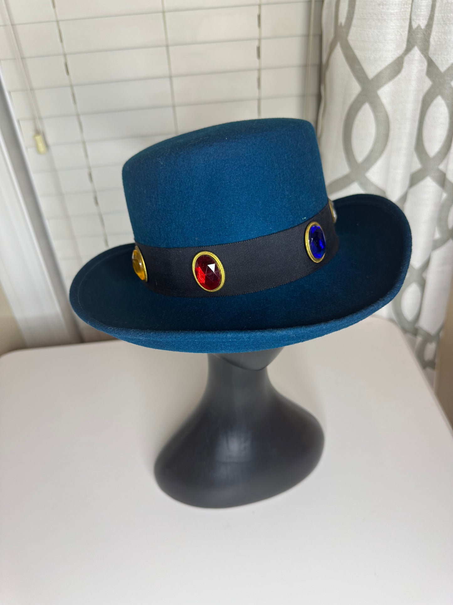 Vintage 70s/80s Jeweled by Ernie Wool Doeskin Felt Bollman Boater Hat