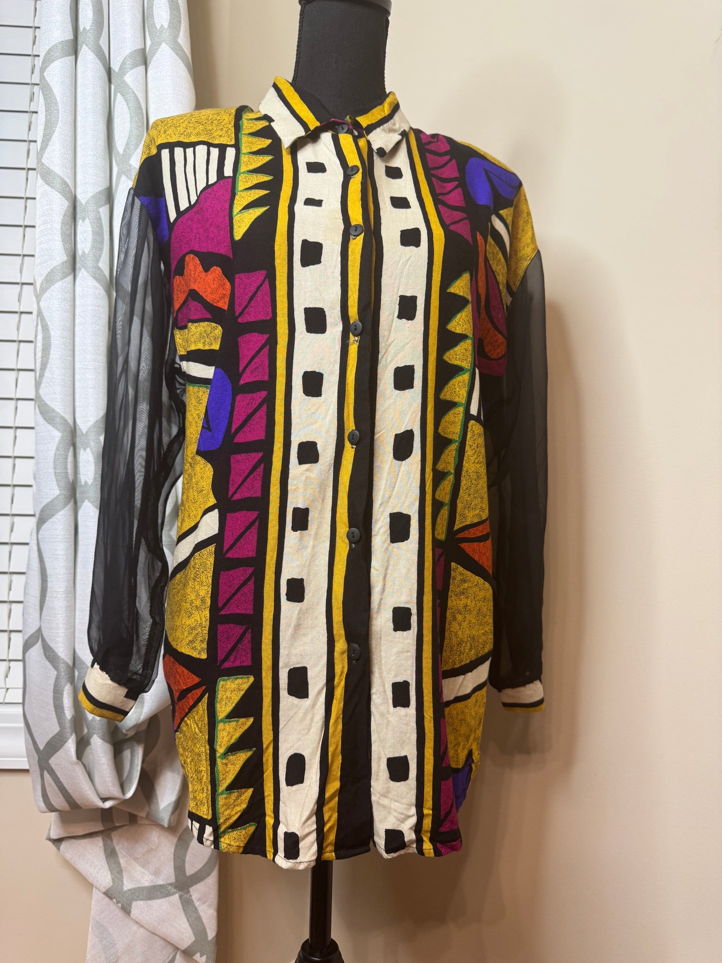 Marine West Abstract Shirt with Sheer Sleeves