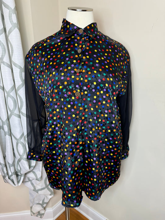 C.M. Shapes Plus Size Polka Dot Sheer Sleeved Shirt