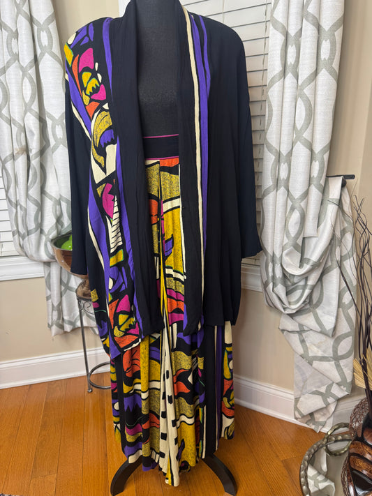 Vintage A.K.F of New York Plus Size Palazzo Pants Set with Open Duster