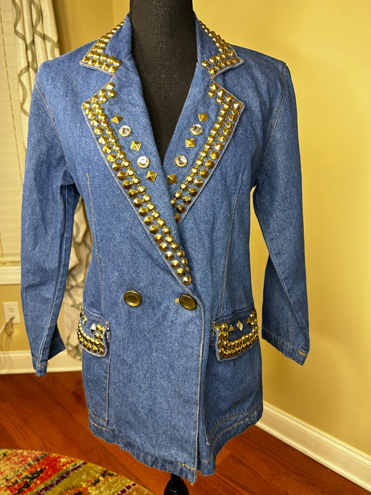 Marilyn of California Bejeweled and Studded Denim Blazer