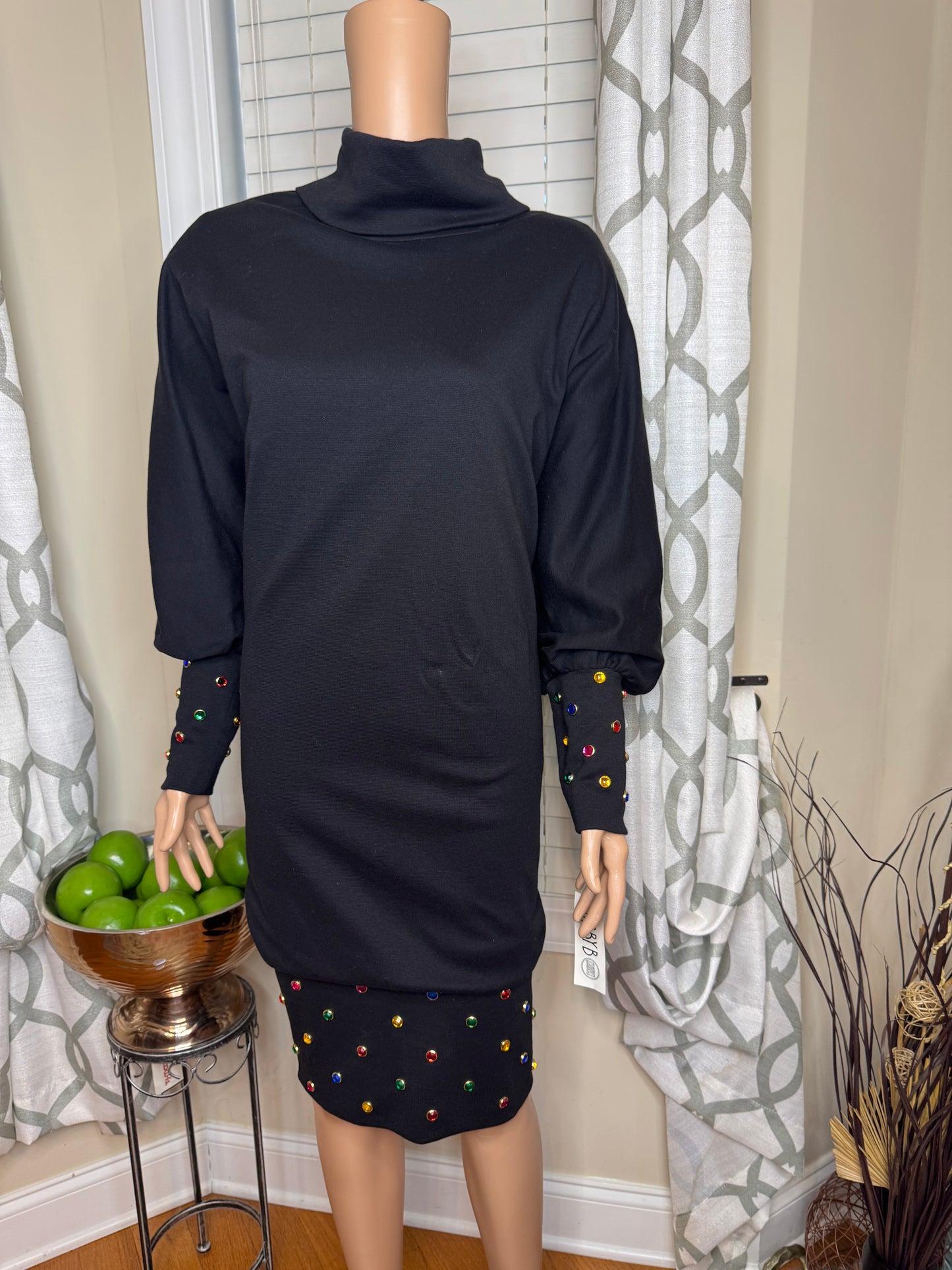 Vintage Bejeweled Crowl Neck Dress NWT