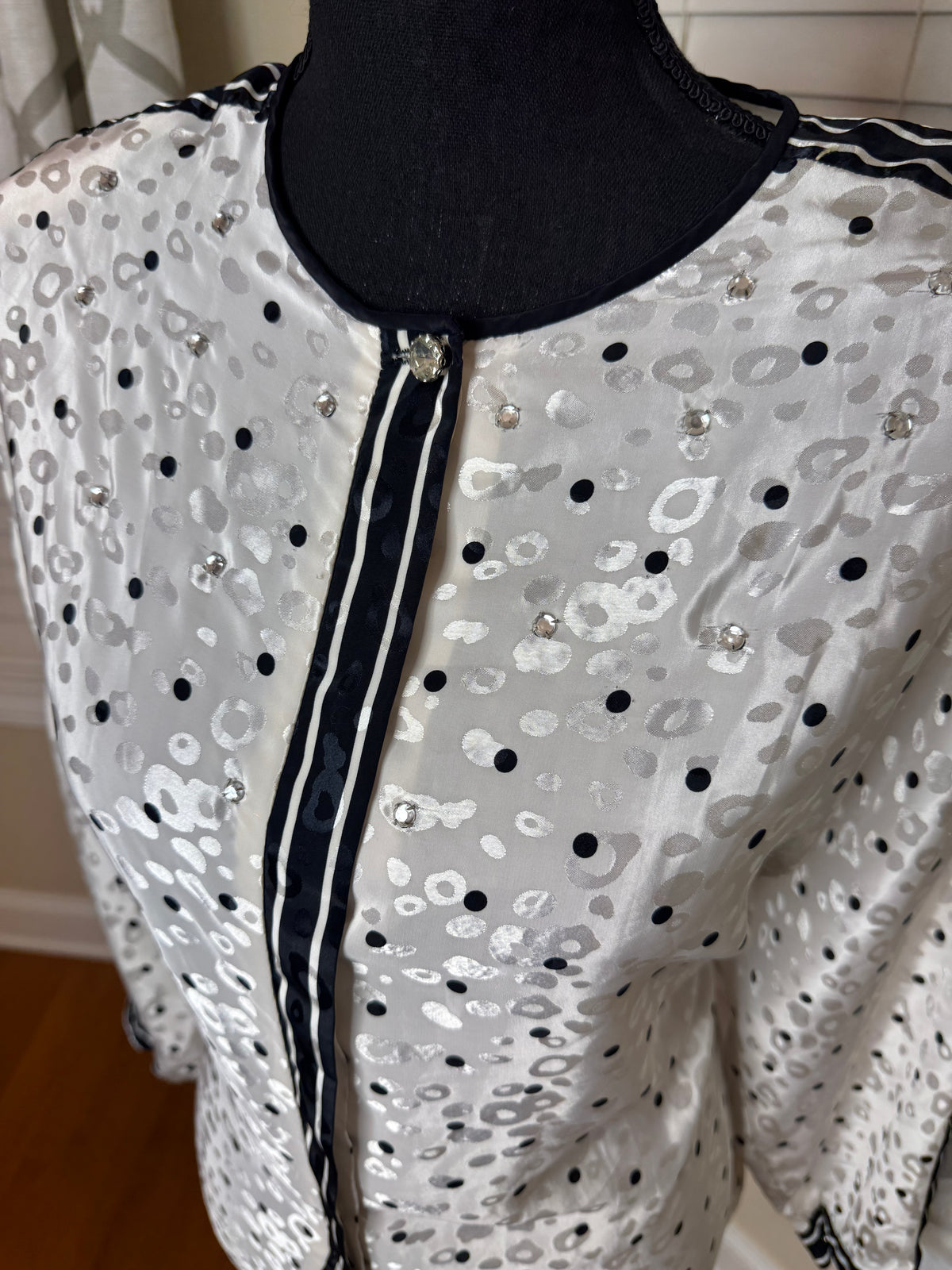 Vintage Personal Brand Polka Dot Blouse with Rhinestone Accents