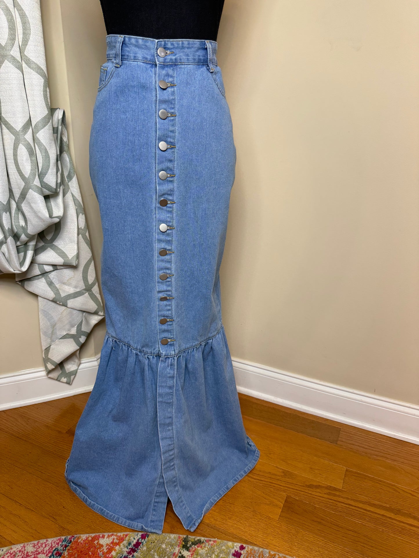 Shein Brand Button-Up Denim Mermaid Maxi Skirt