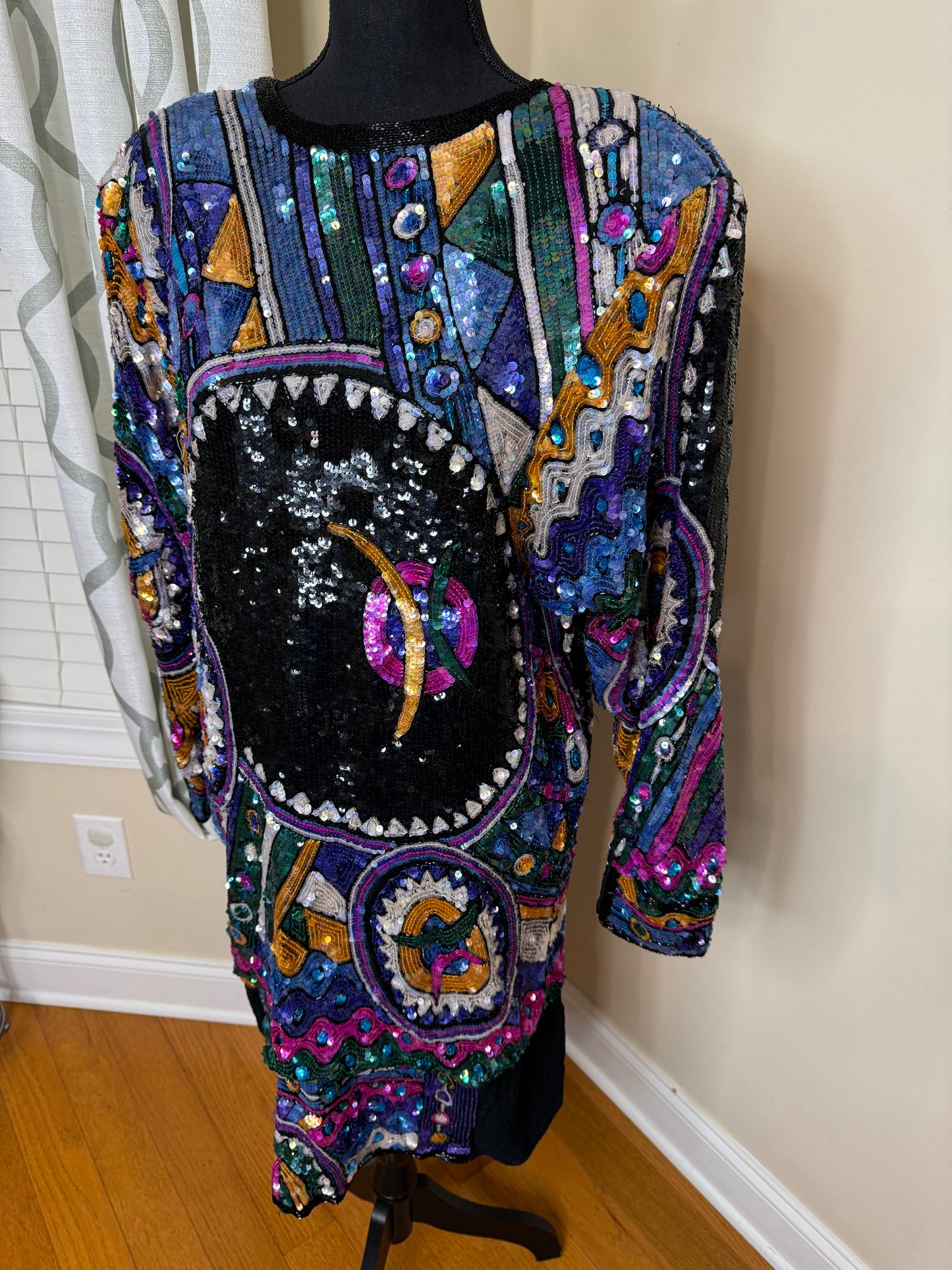 Judith Ann Creations 1980s Sequin Geometric Dress