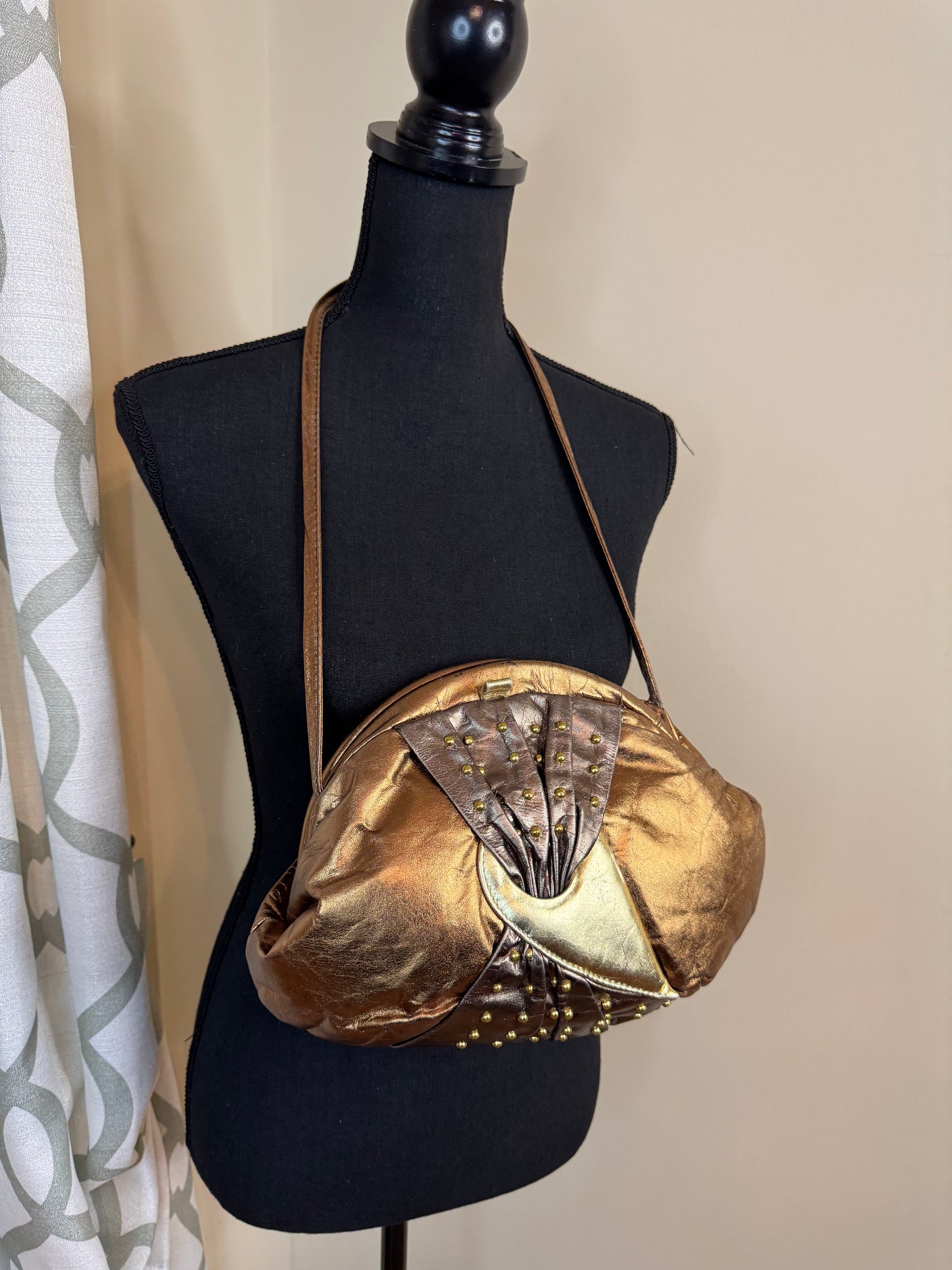 Studded Tri-Color Metallic Vintage Handbag
