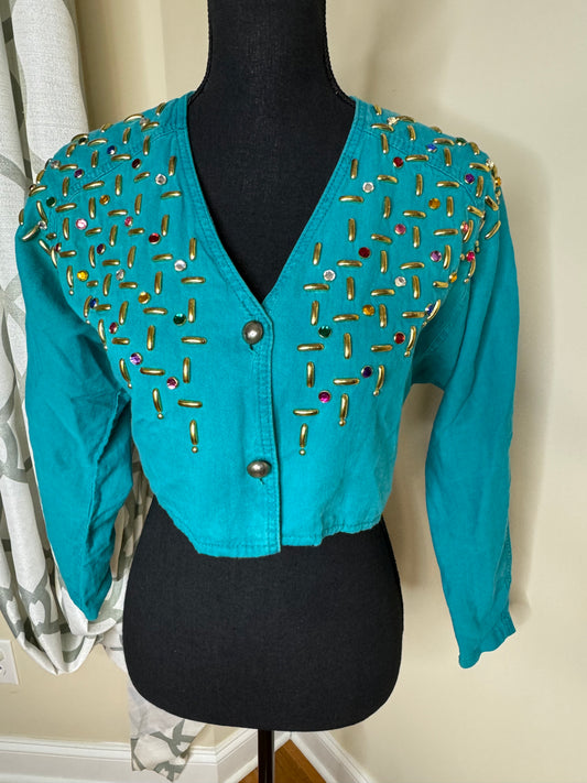 Bingo! Bingo! Vintage Bejeweled Cropped Jacket
