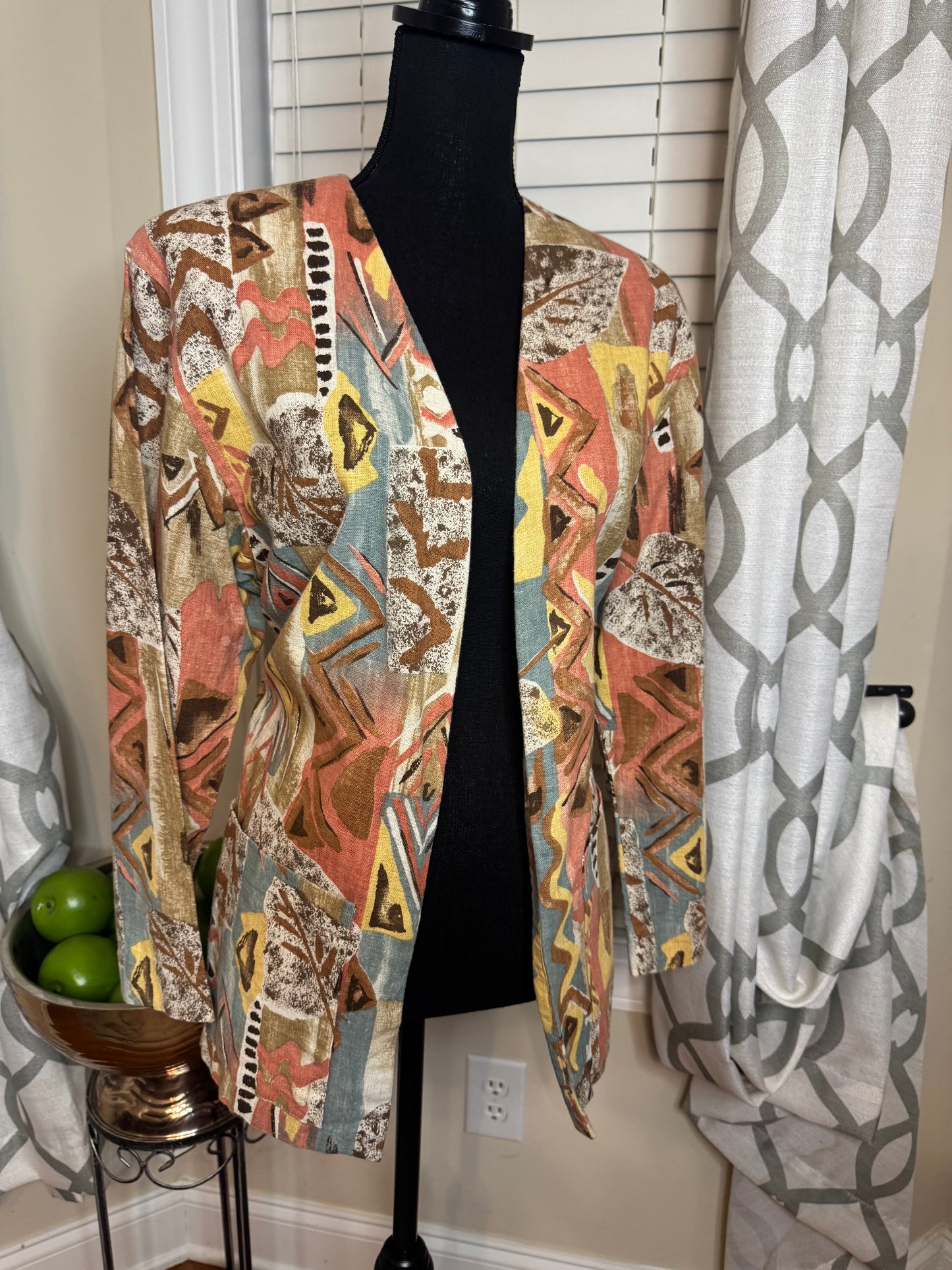 Neutral Tone Abstract Print Vintage Blazer