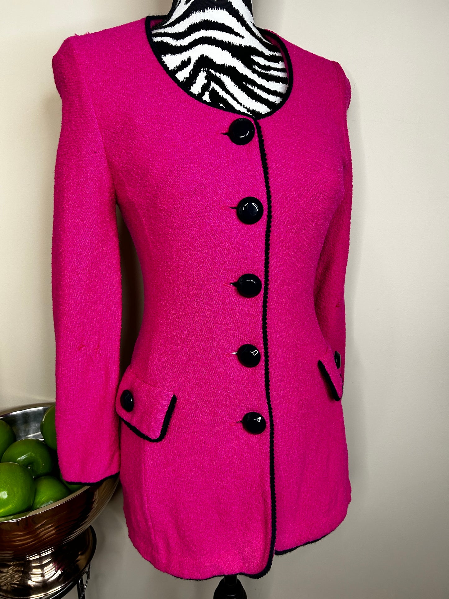 St. John Collection Pink and Navy Blue Trimmed Cardigan