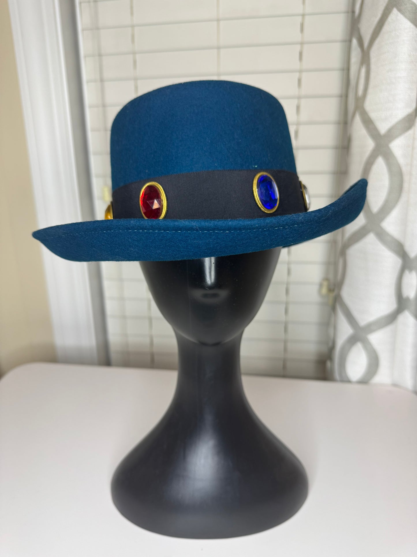 Vintage 70s/80s Jeweled by Ernie Wool Doeskin Felt Bollman Boater Hat