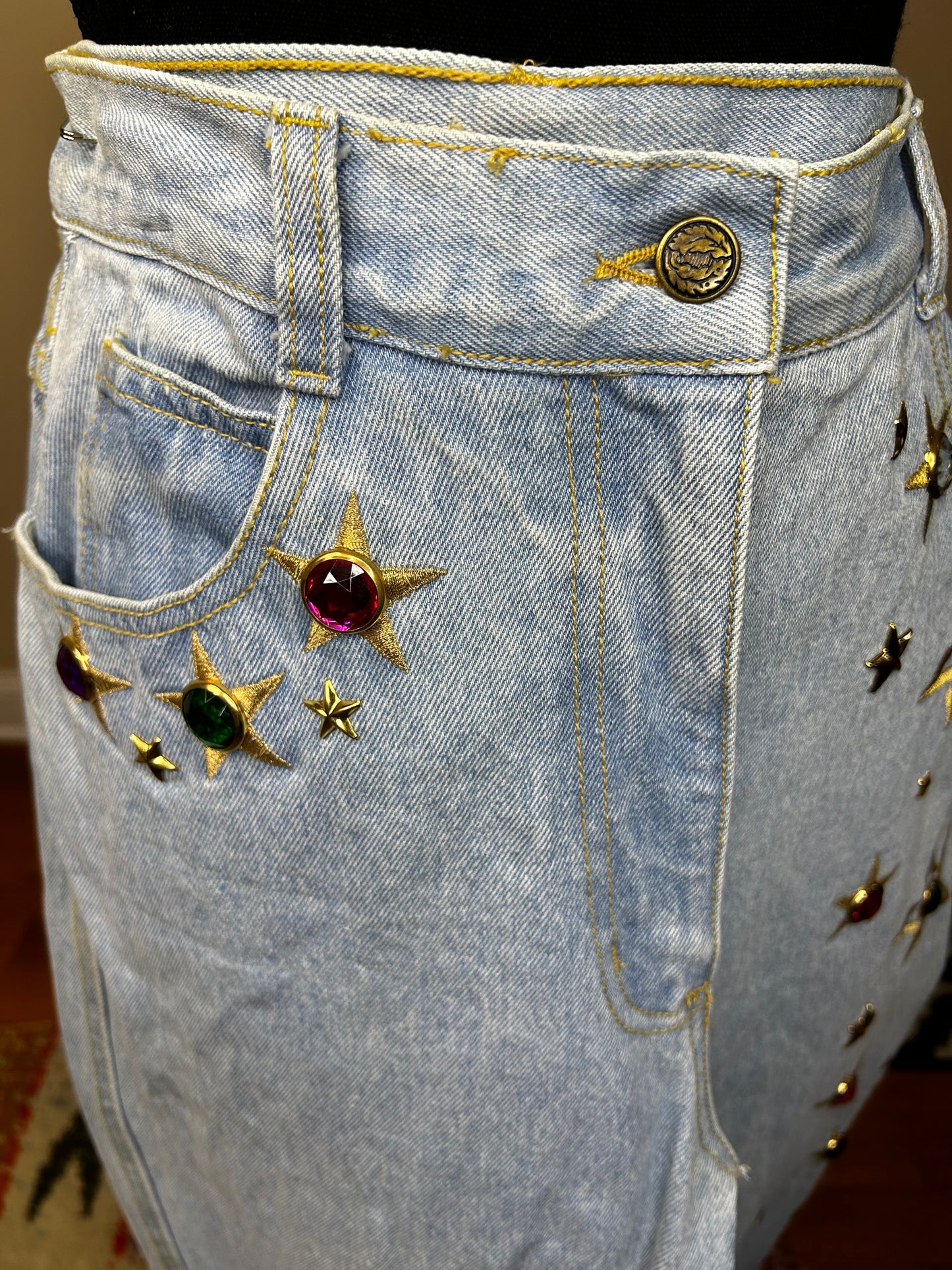 Monique Fashion's Bejeweled and Embroidered Denim Pants