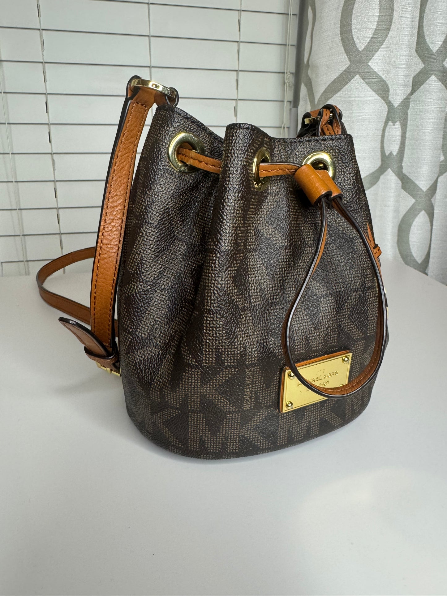 MK Drawstring Bucket Bag with Strap