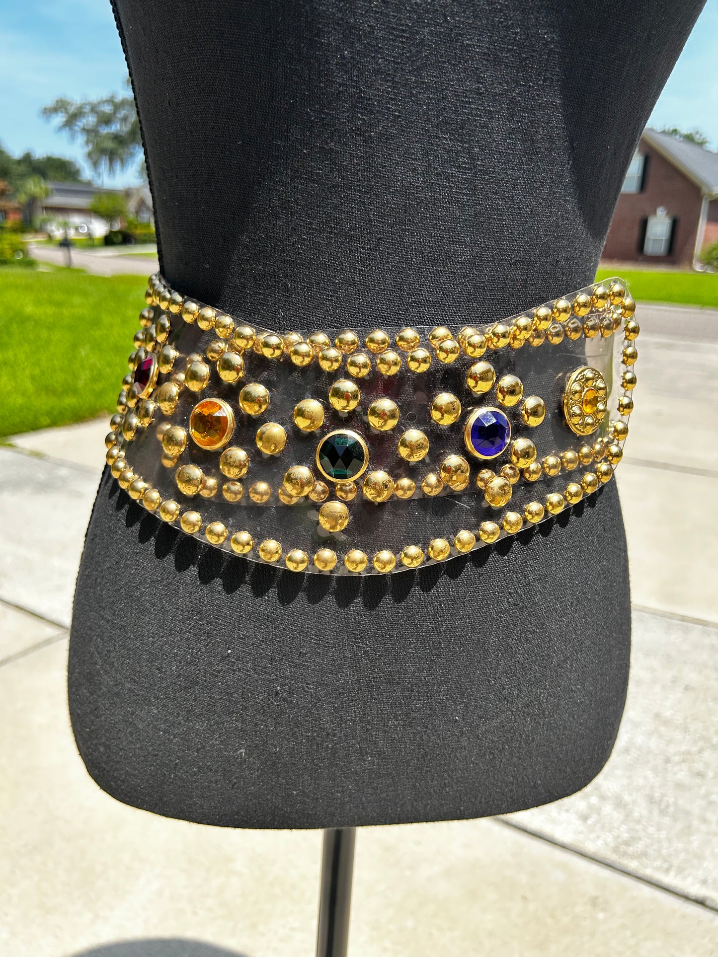 Bejeweled Clear Plastic Belt with Gold Studs
