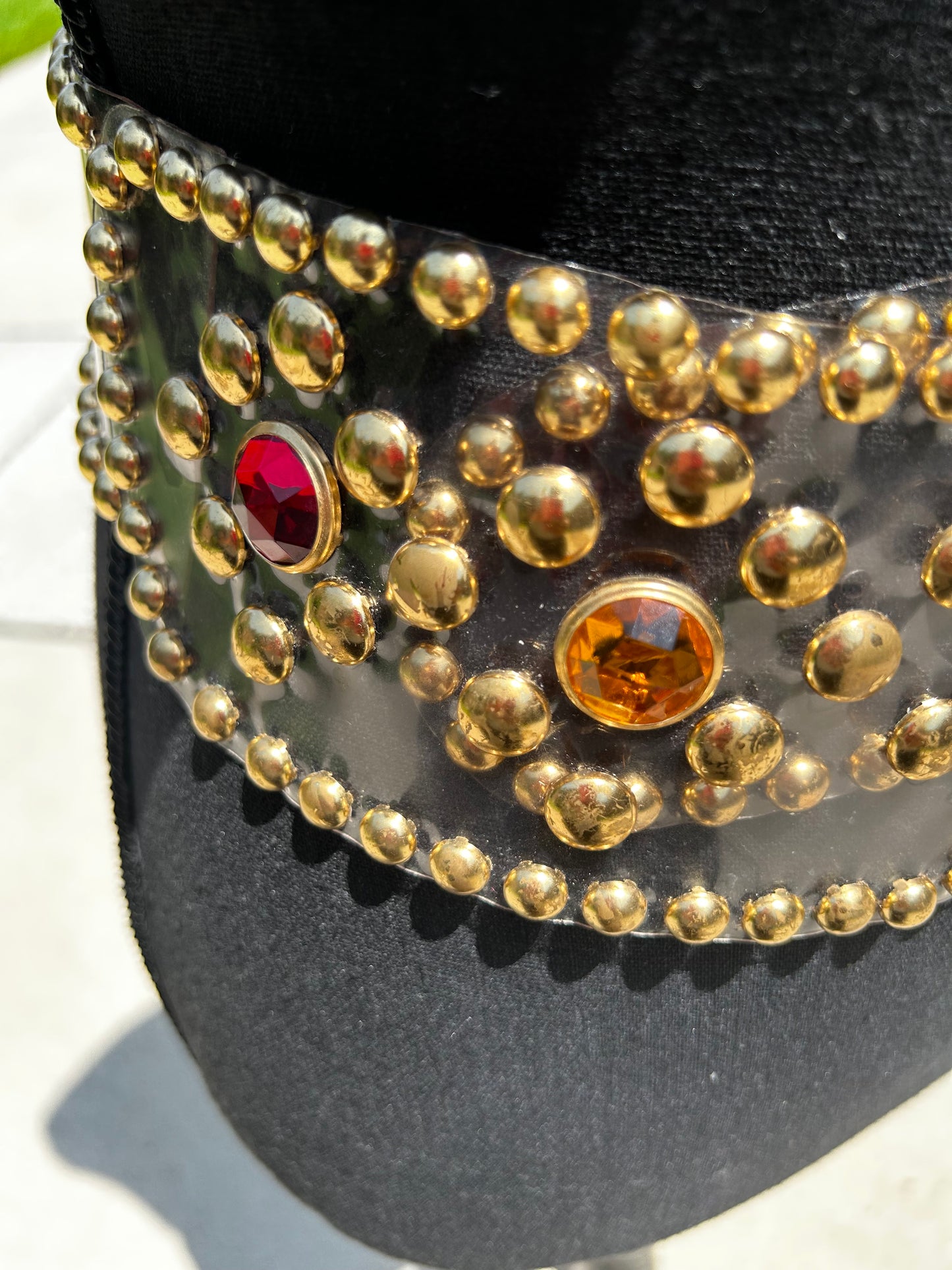 Bejeweled Clear Plastic Belt with Gold Studs