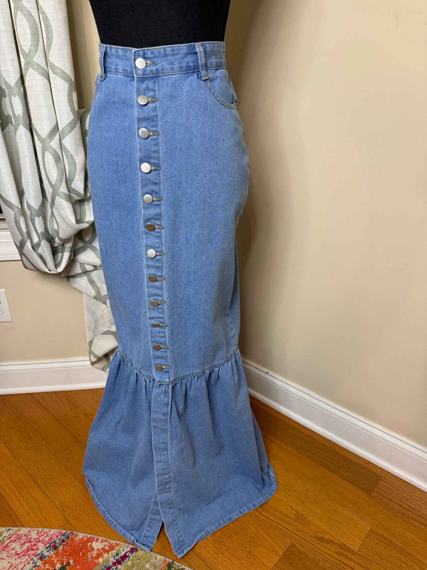 Shein Brand Button-Up Denim Mermaid Maxi Skirt