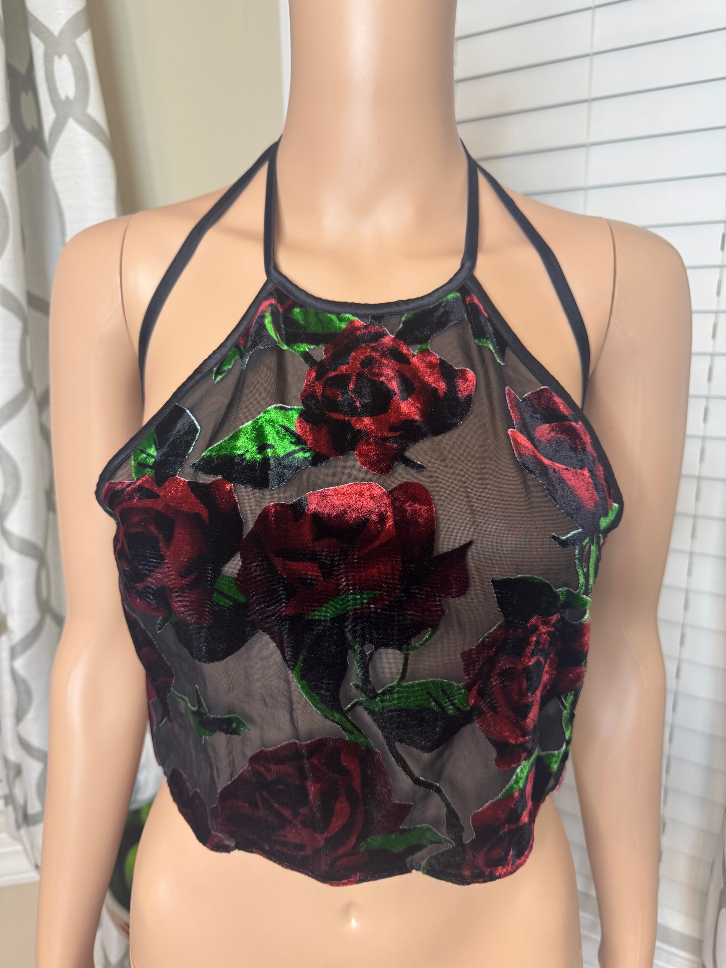 Savage x Fenty Exploded Floral Velvet & Chiffon Backless Sleep Crop Top