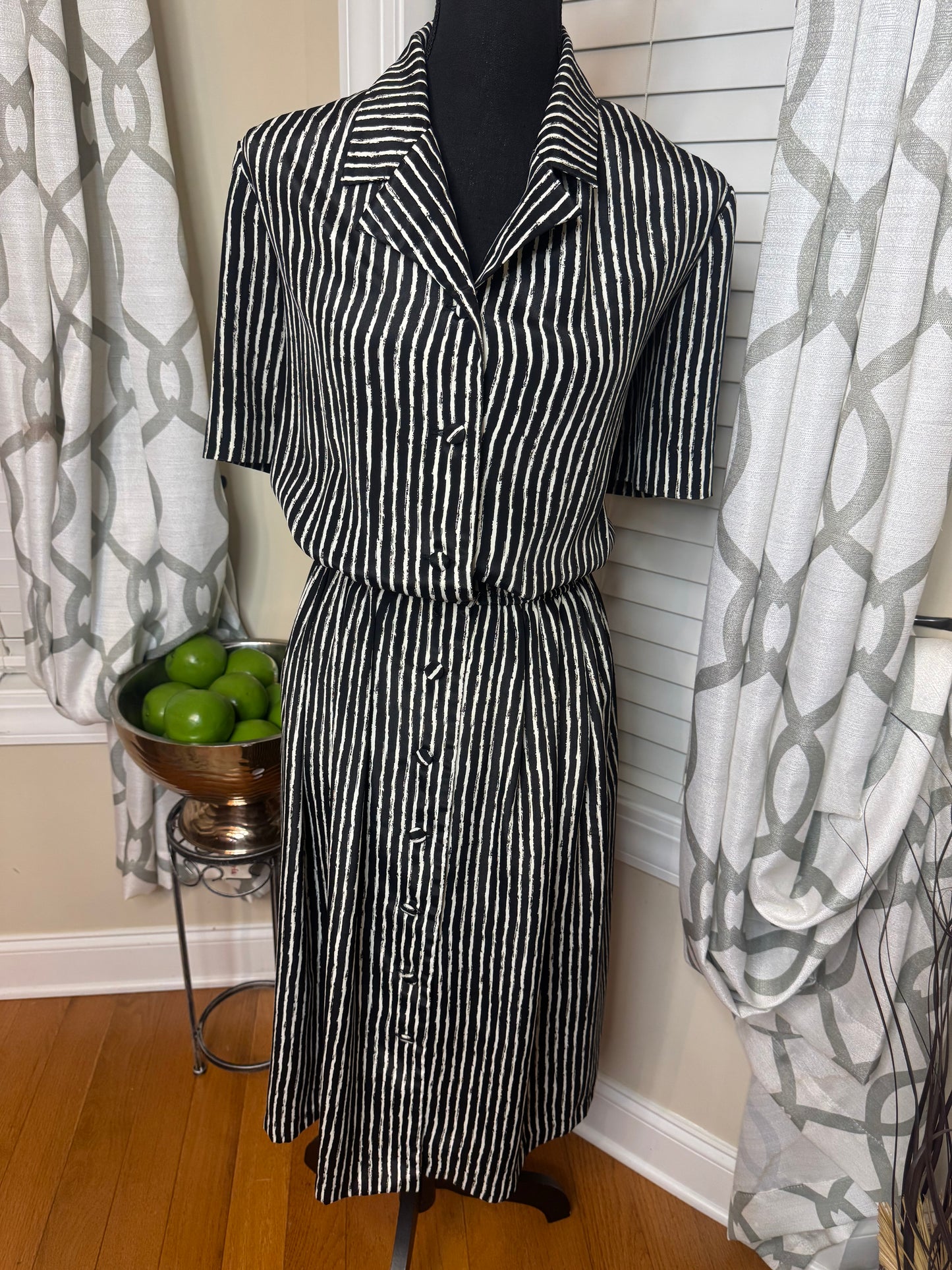 Leslie Fay Black and White Striped Vintage Dress
