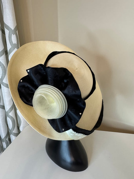 Black and White Rhinestone Trimmed Vintage Hat
