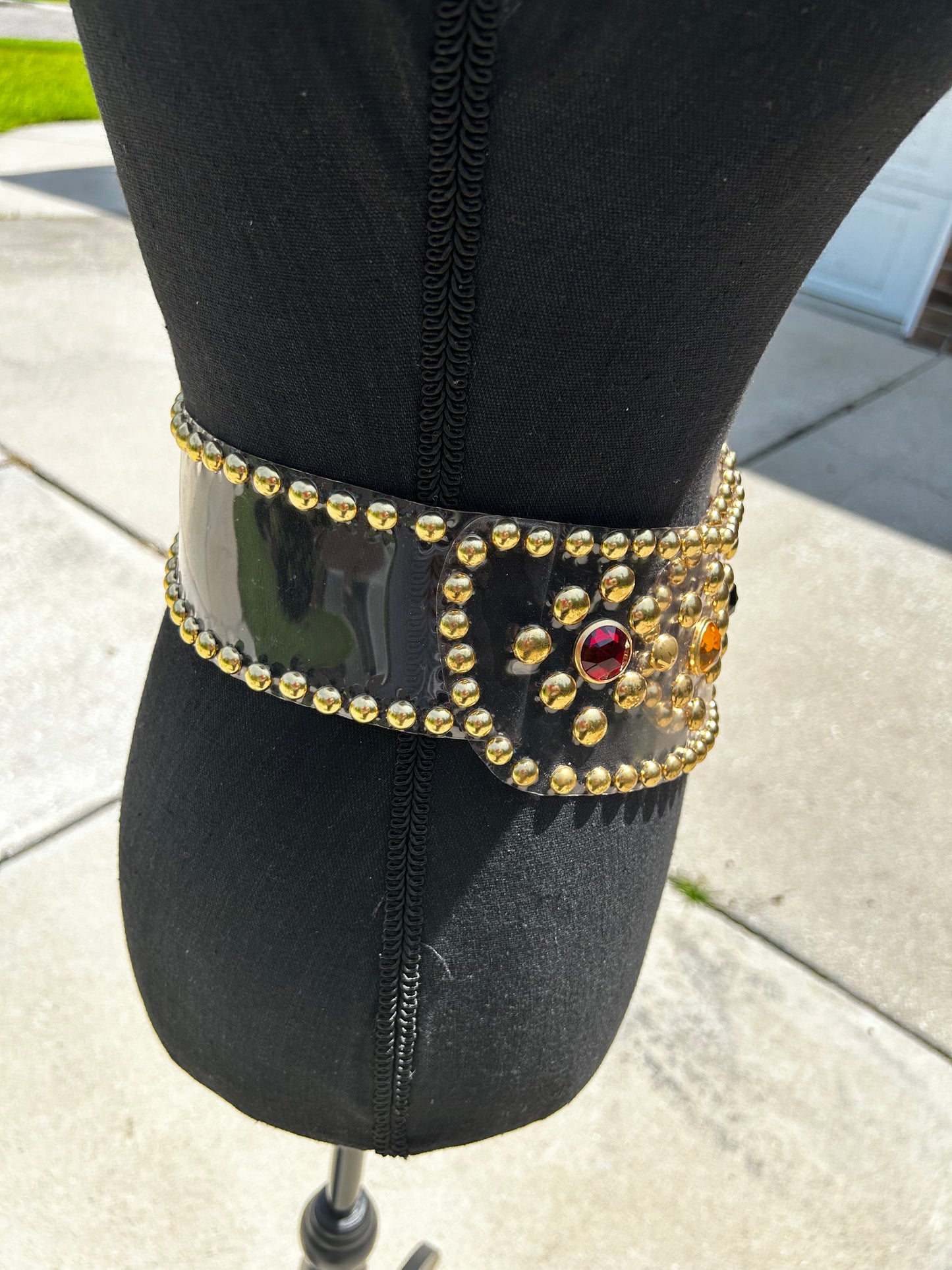 Bejeweled Clear Plastic Belt with Gold Studs