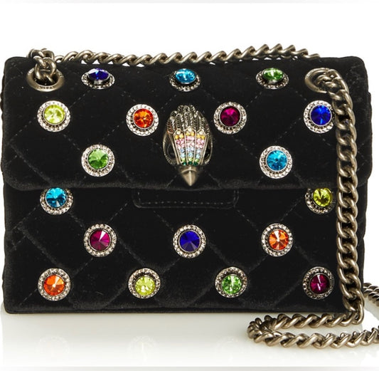 Kurt Geiger Mini Kensington Velvet Colorful Bejeweled Crossbody/Shoulder Bag