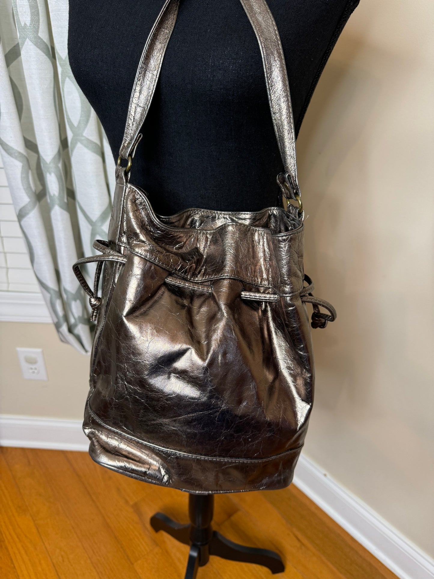 80s Metallic Bejeweled Drawstring Handbag