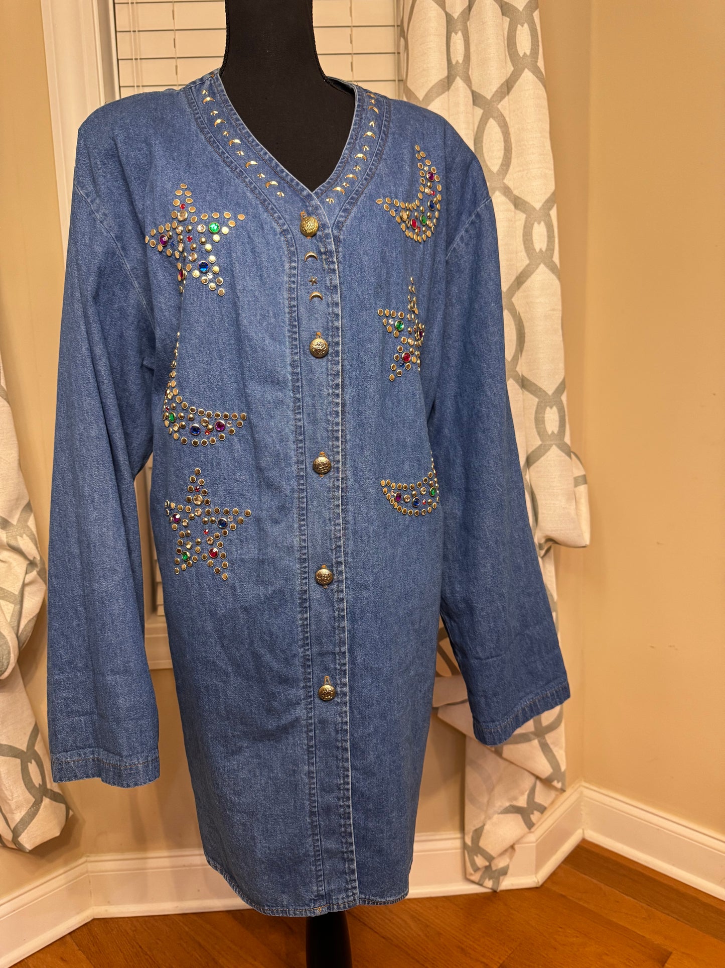 Bejeweled and Studded Vintage Denim Shirt