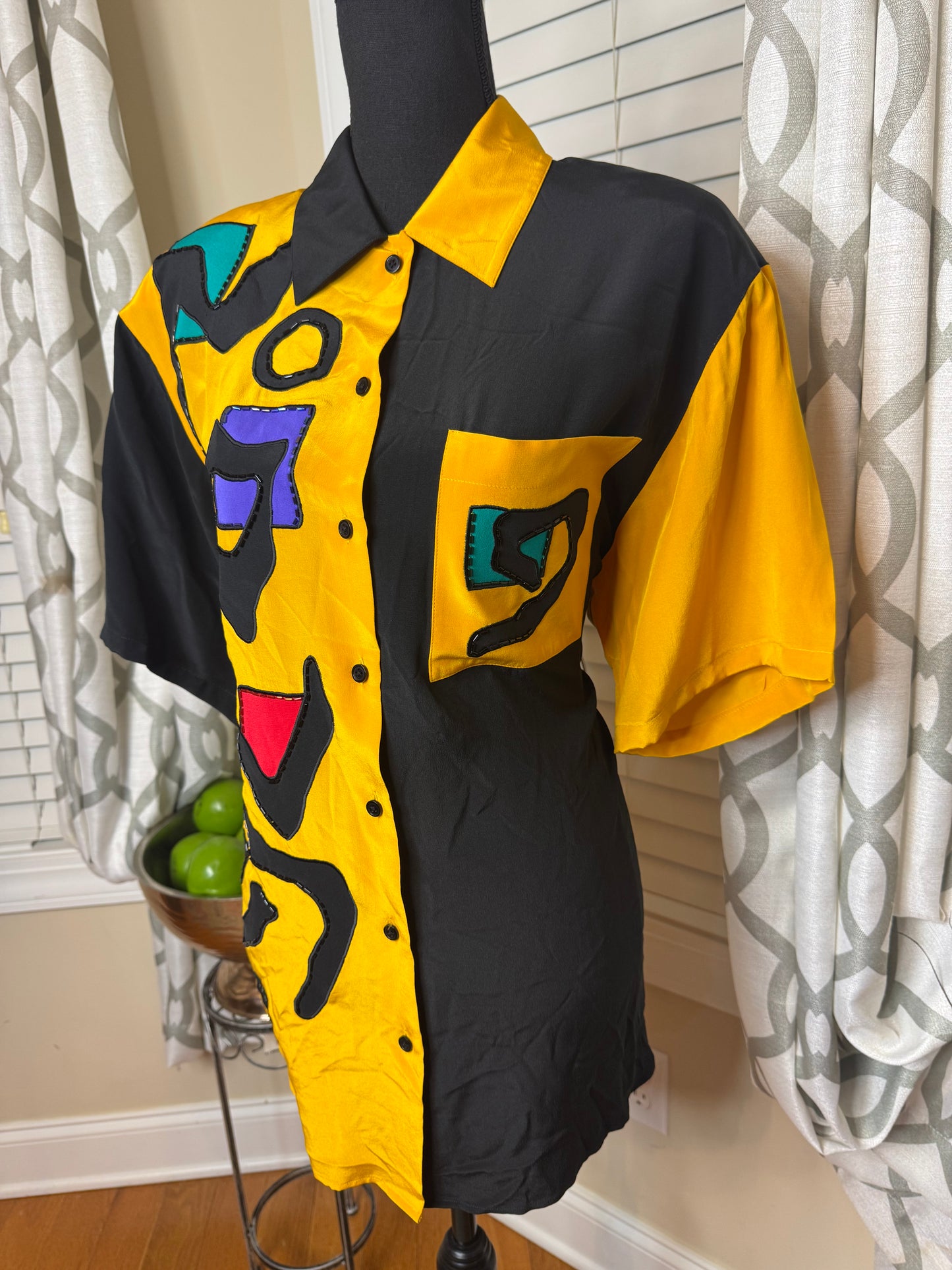 I.B. DIFFUSION Abstract Print Shirt with Sequin Accents
