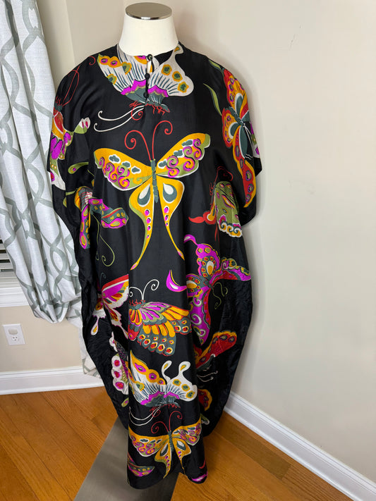 Thai Silk Glam 80's Butterfly Caftan Smithsonian Institution Gift Catalog 1985 Wearable Art MuuMuu