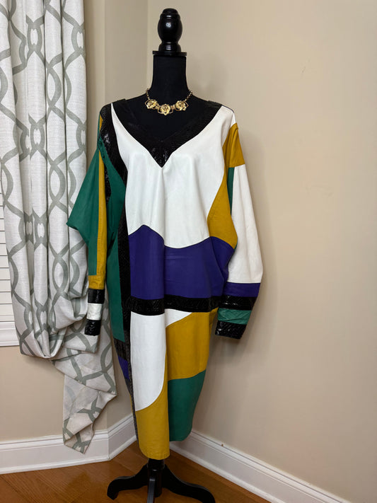 EREZ Colorblock Leather, Suede, and Snakeskin Trimmed Dress