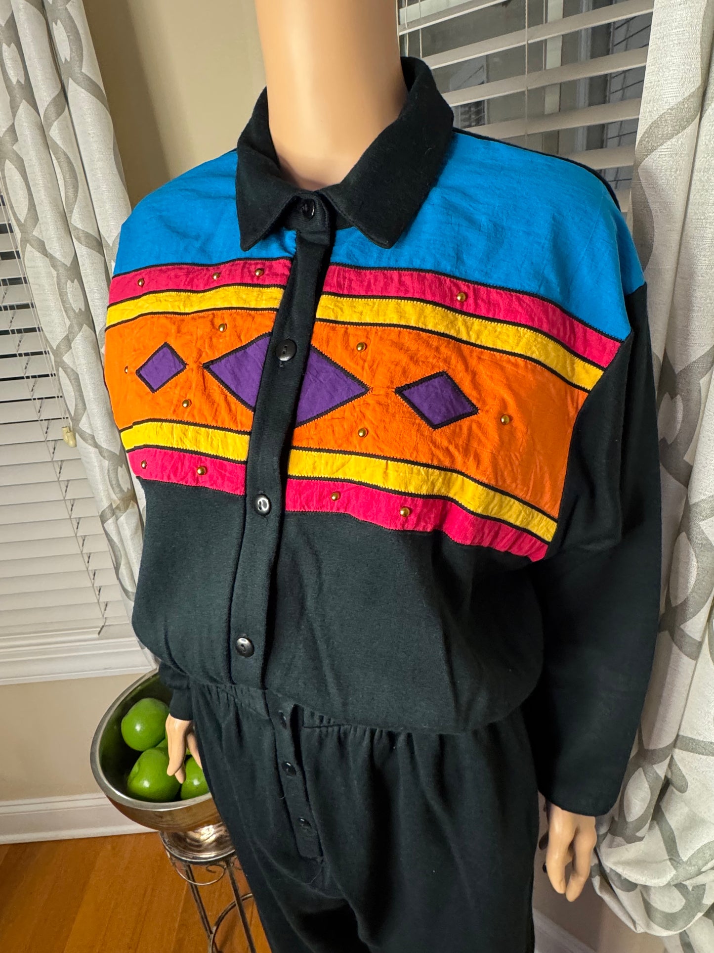 Vtg Colorblock Romper