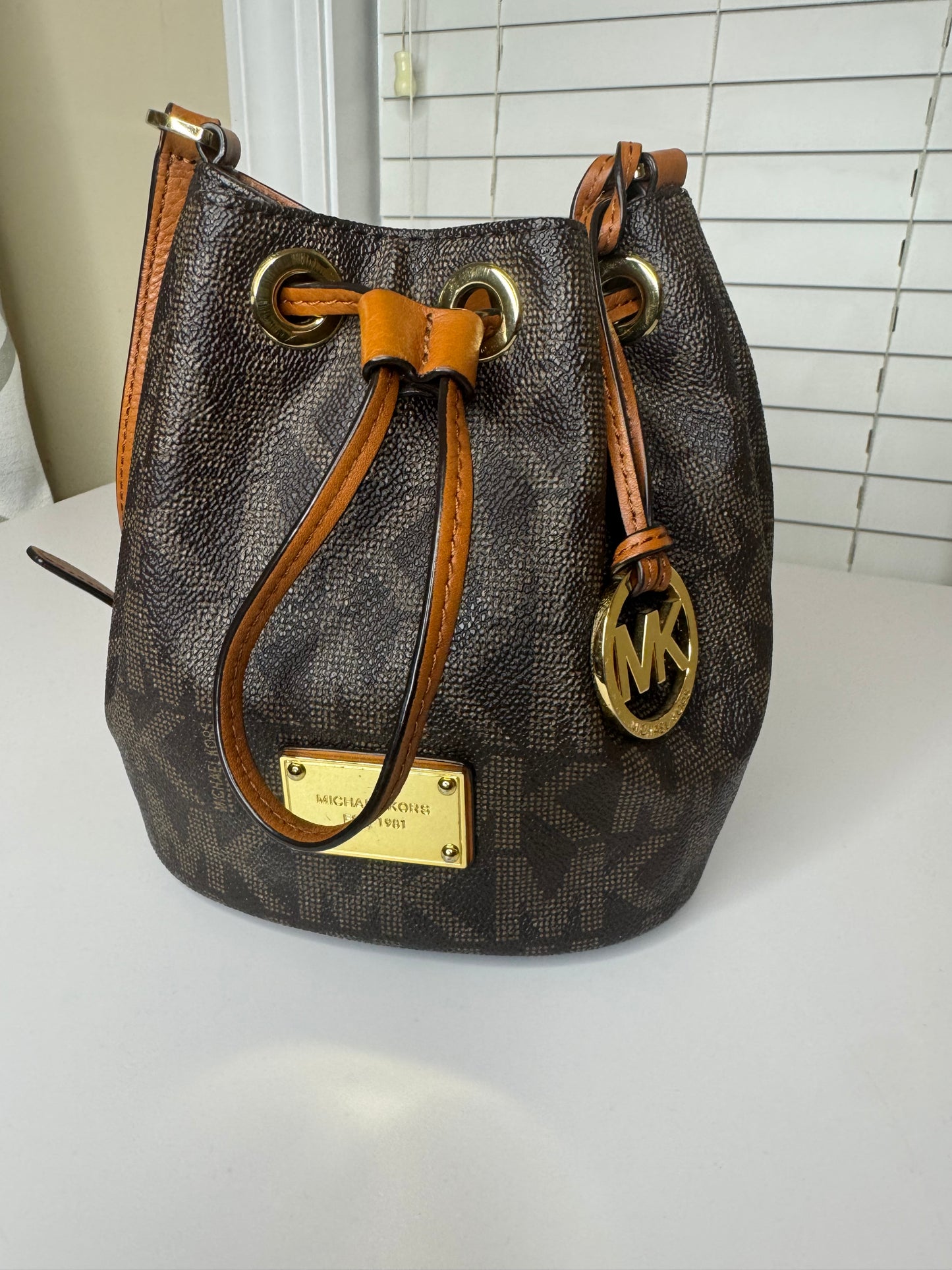 MK Drawstring Bucket Bag with Strap