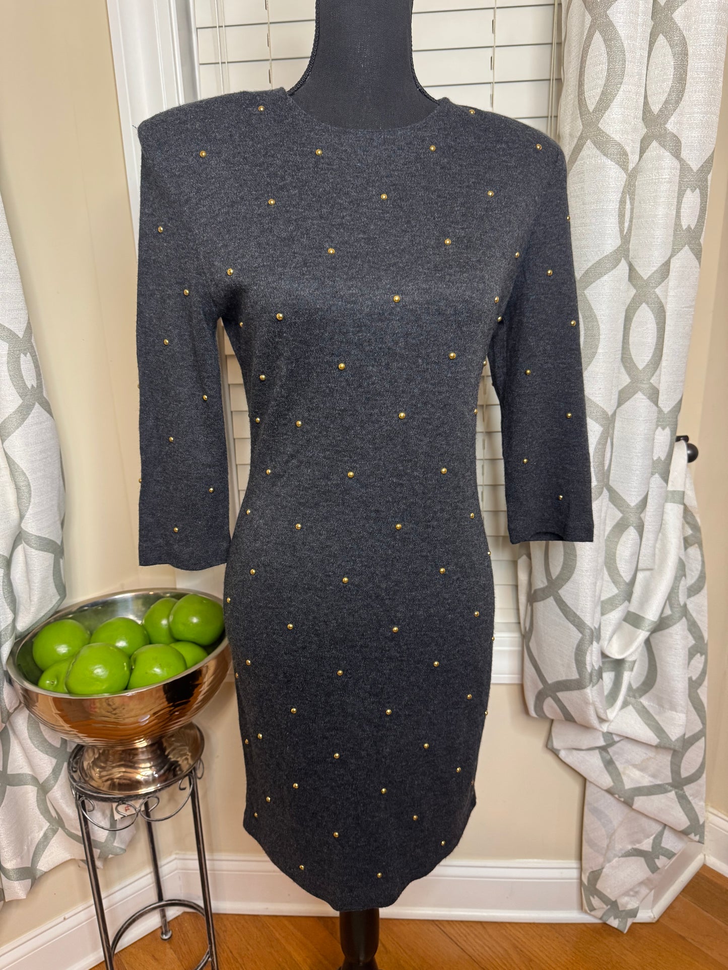 Vintage Hearts Studded Dress with Quarter Sleeves