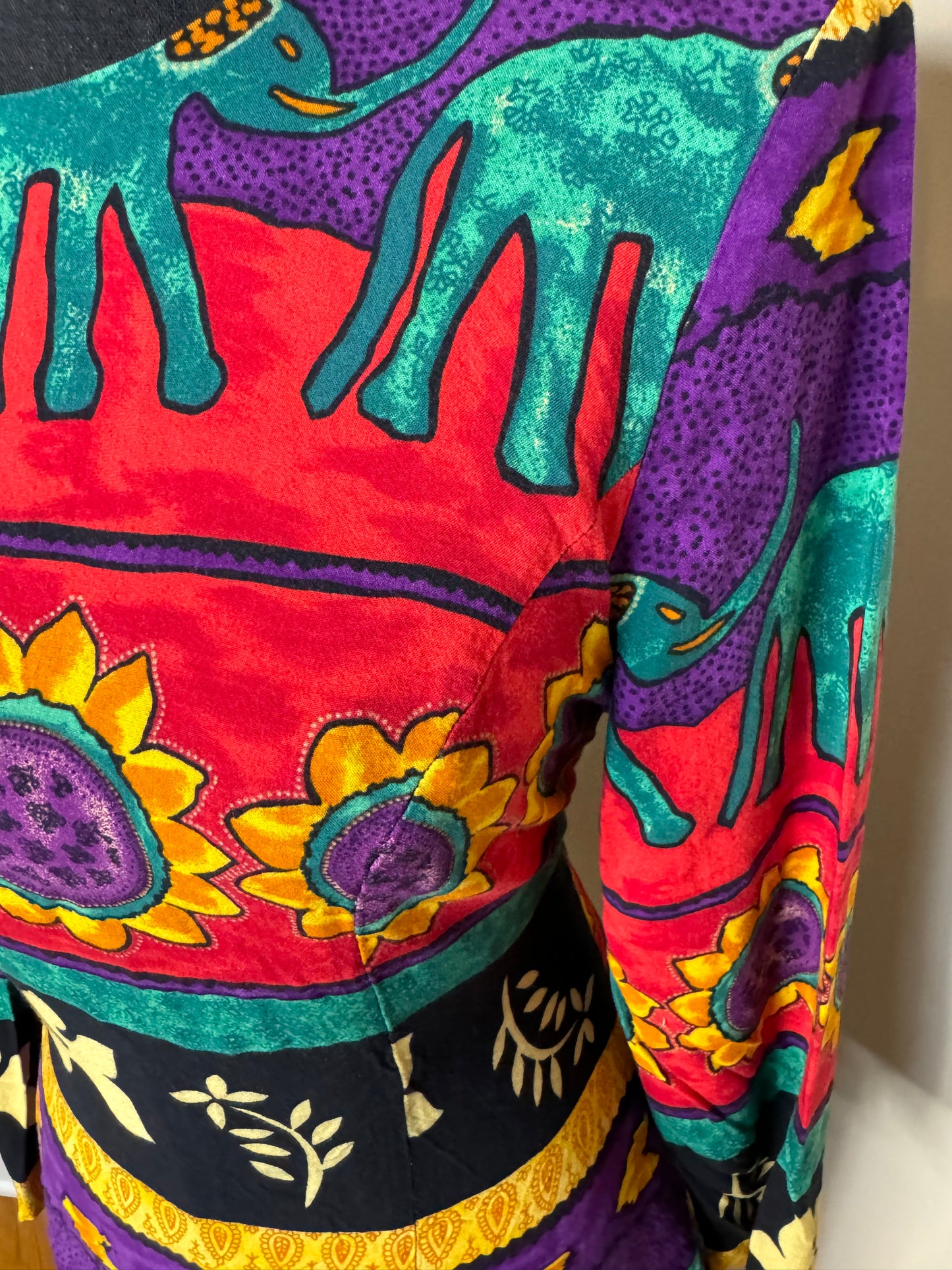 Vintage 80's Elephant/Sunflower Print Dress