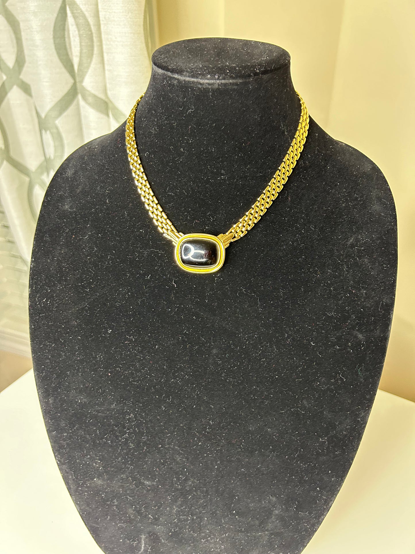 Gold and Black Trifari Stamped Necklace