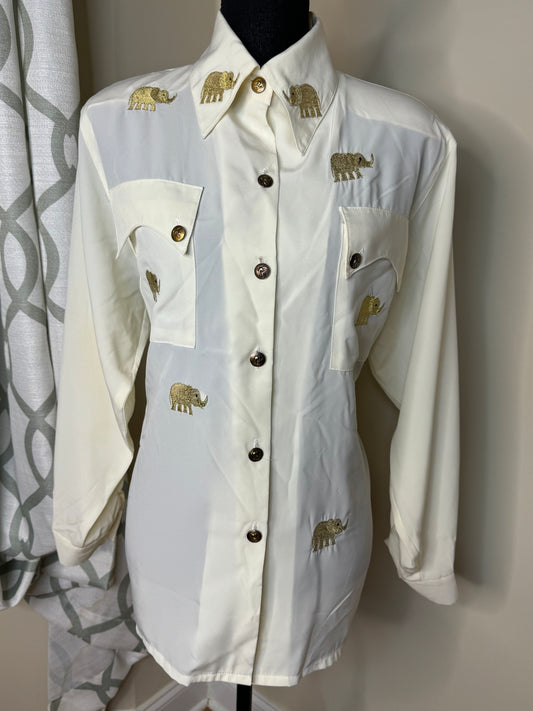 90s Elephant Embroidered Blouse