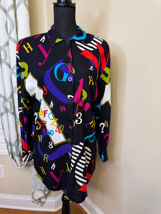 Vtg 80s Alphabet/Number Shirt