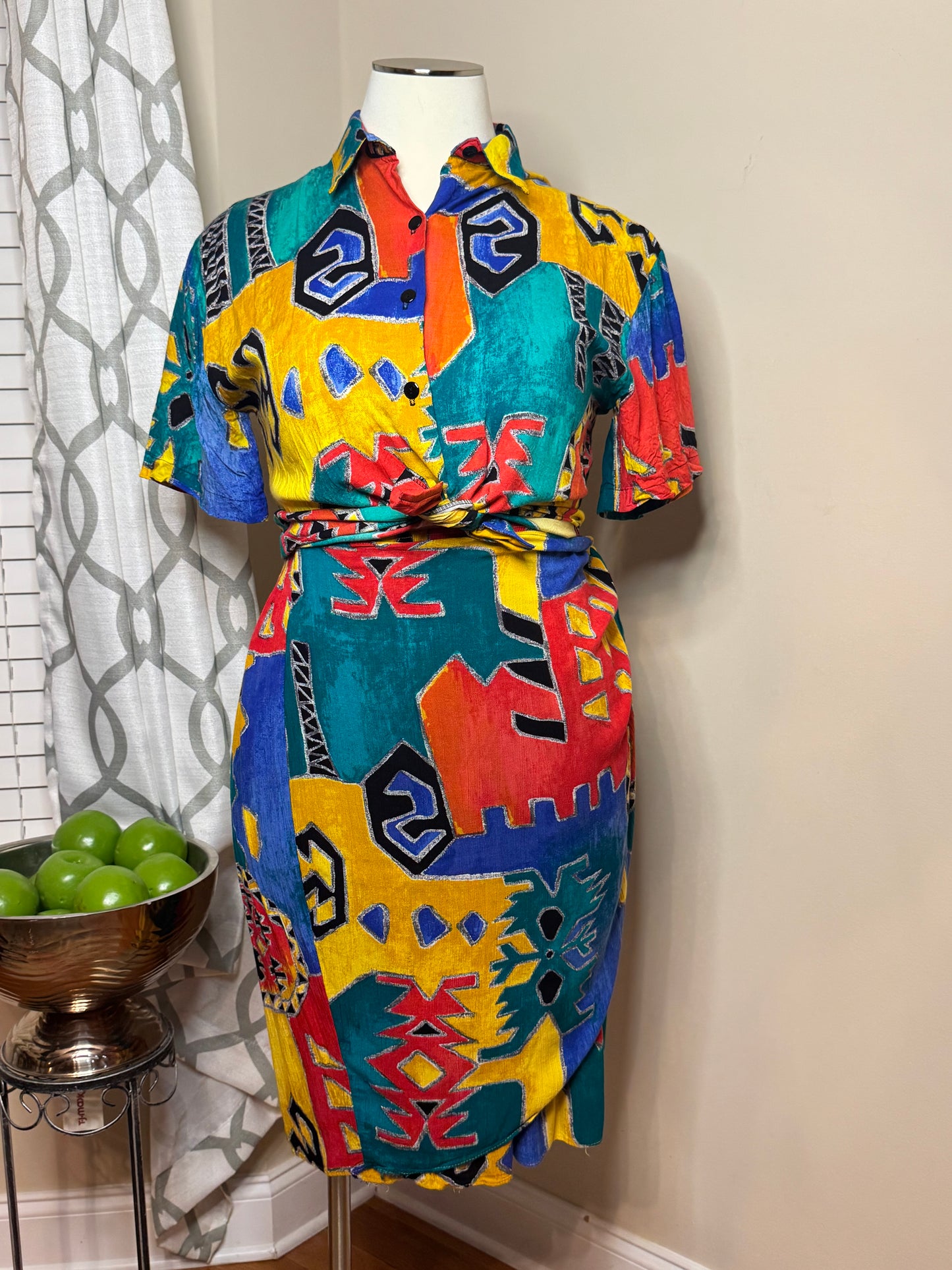Vtg 2-Piece Abstract Print Faux Wrap Skirt Set