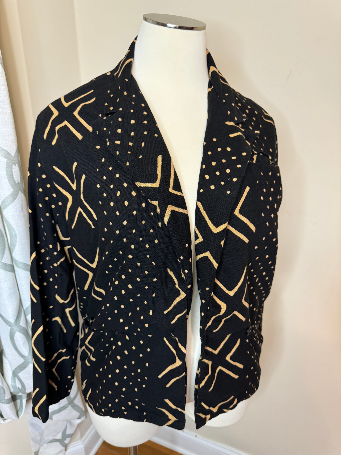 Ethnic Print Double-Button Blazer