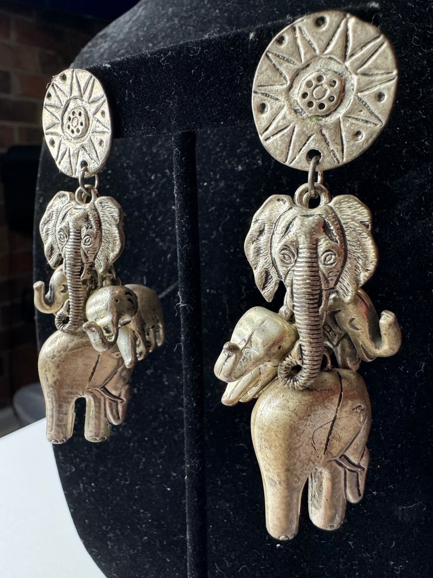 Vtg 4 Elephant Dangle Earrings