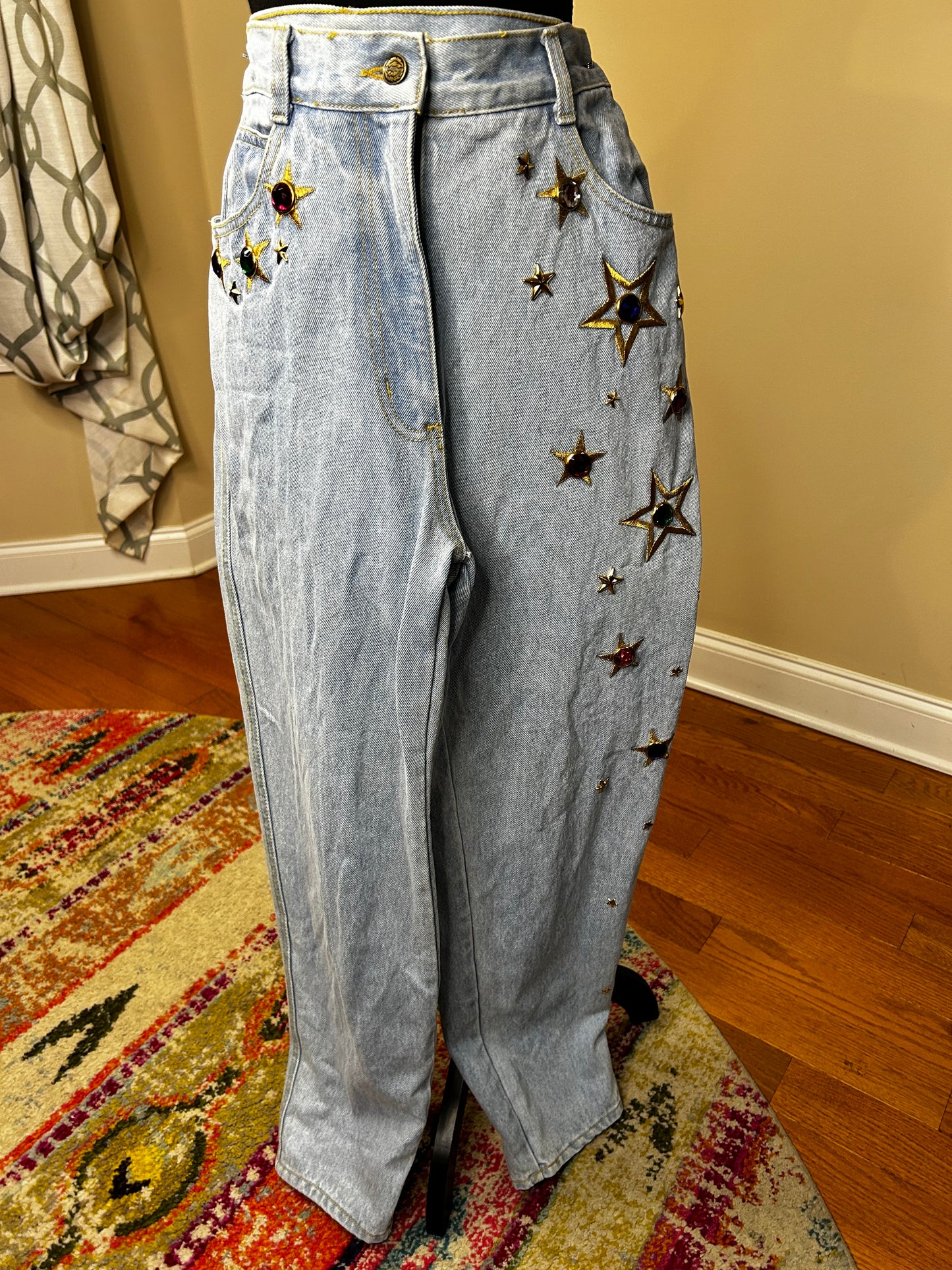Monique Fashion's Bejeweled and Embroidered Denim Pants
