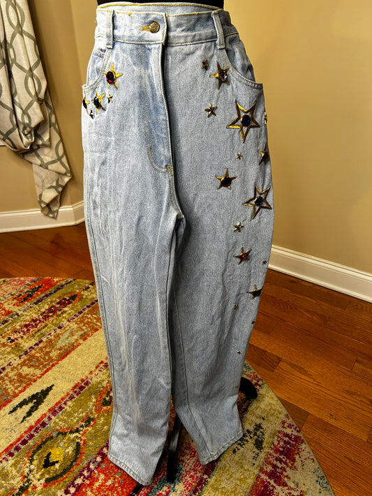 Monique Fashion's Bejeweled and Embroidered Denim Pants