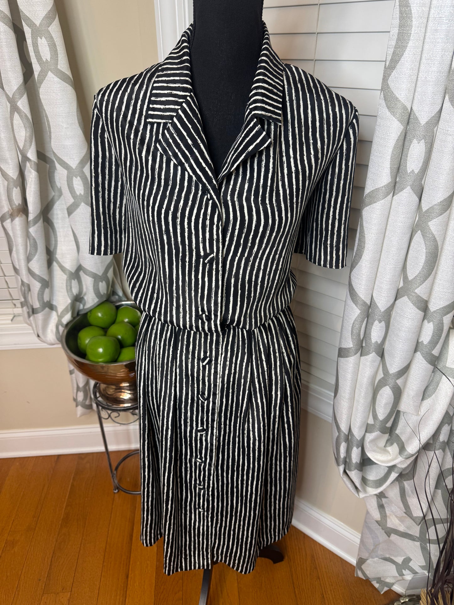 Leslie Fay Black and White Striped Vintage Dress
