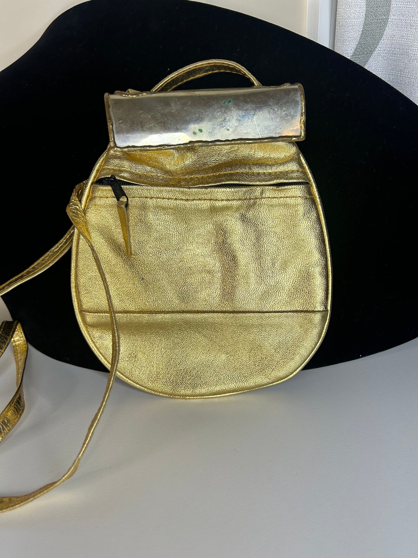 Metallic Genuine Leather Purse with Metal Elephant