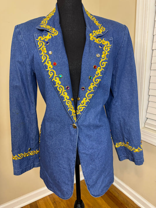 Vtg Gepetto Bejeweled and Embroidered Denim Jacket