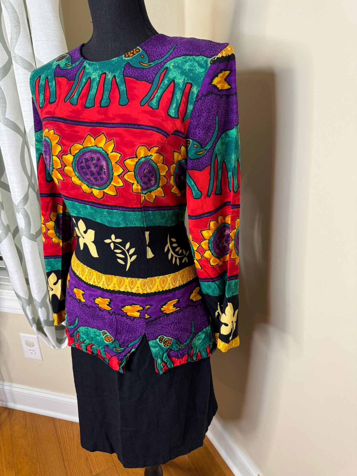 Vintage 80's Elephant/Sunflower Print Dress