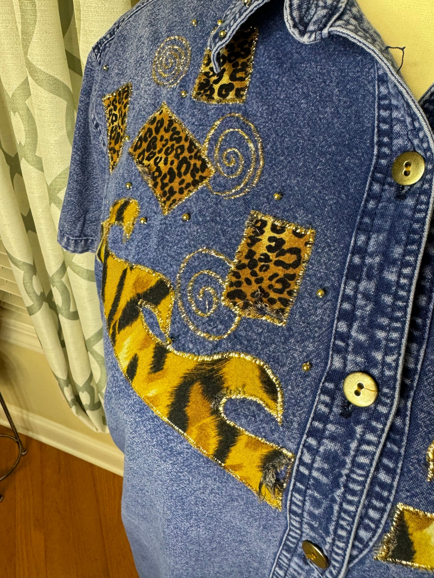 Vintage 80s Animal Print Embroidered Dress