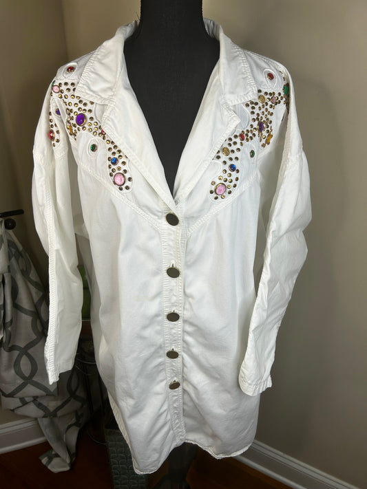 Monique Fashions Bejeweled Denim Shirt
