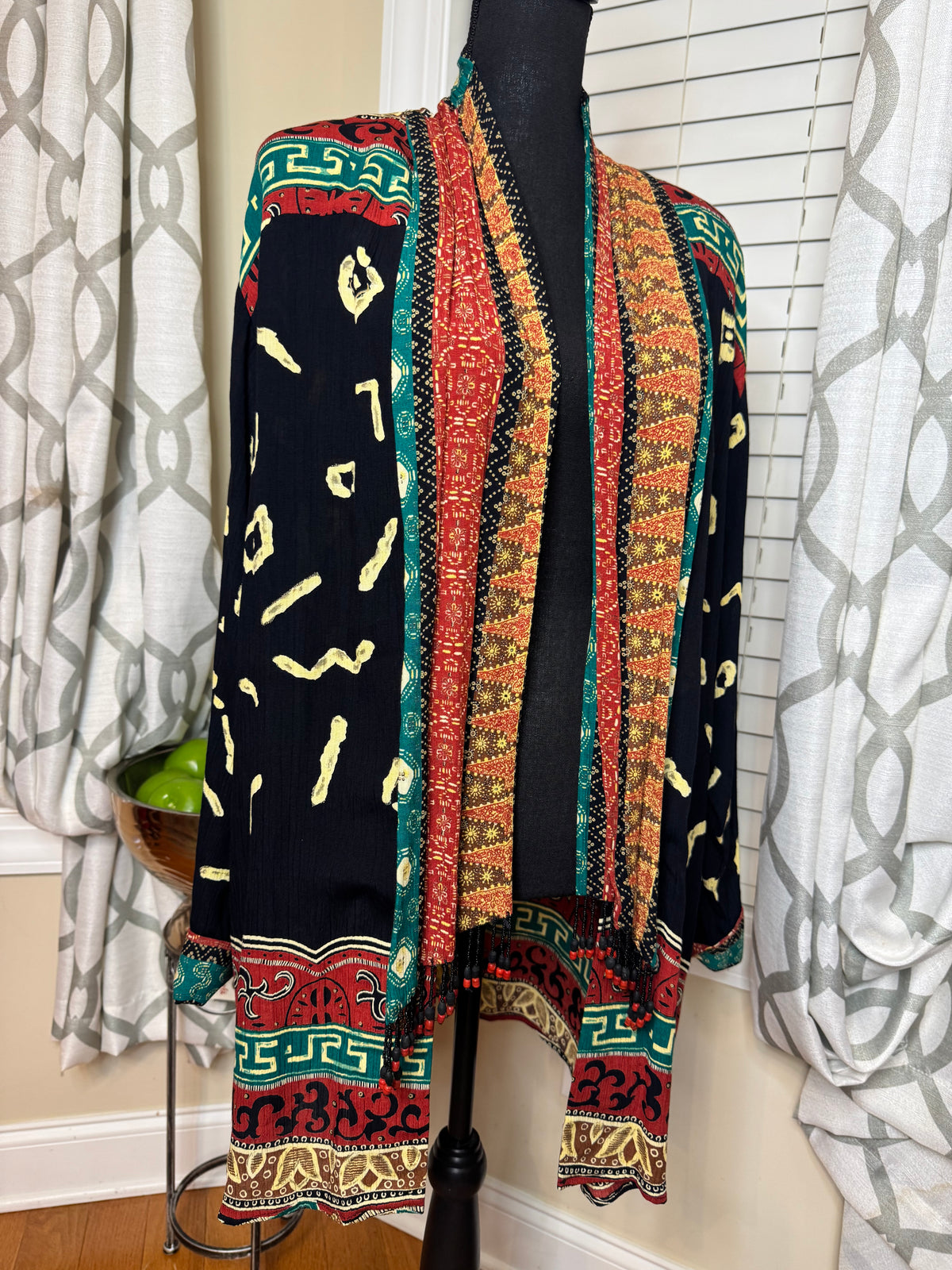 Carol Little Vintage Open Duster with Beaded Accents
