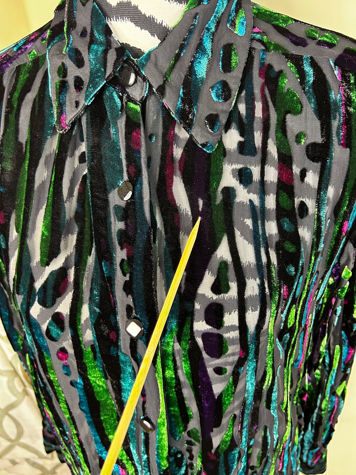 Bob Mackie Sheet/Velour Mixed Shirt